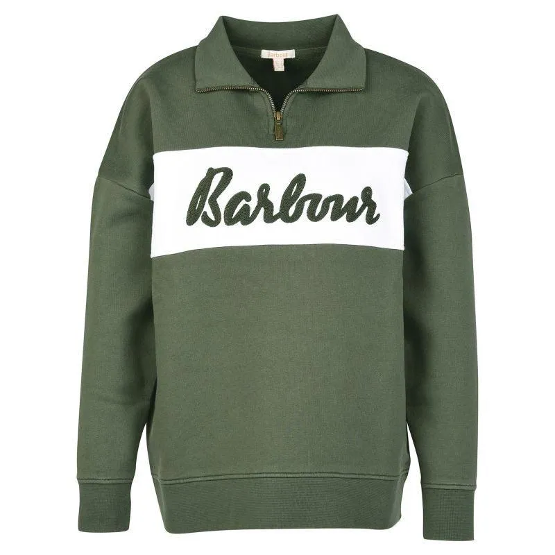 Barbour Otterburn Ladies 1/4 Zip Sweatshirt - Olive/White