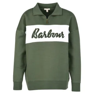Barbour Otterburn Ladies 1/4 Zip Sweatshirt - Olive/White