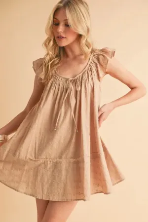 Beige Cotton Ruffled Cap Sleeve Tunic Mini Dress – Lightweight Summer Style