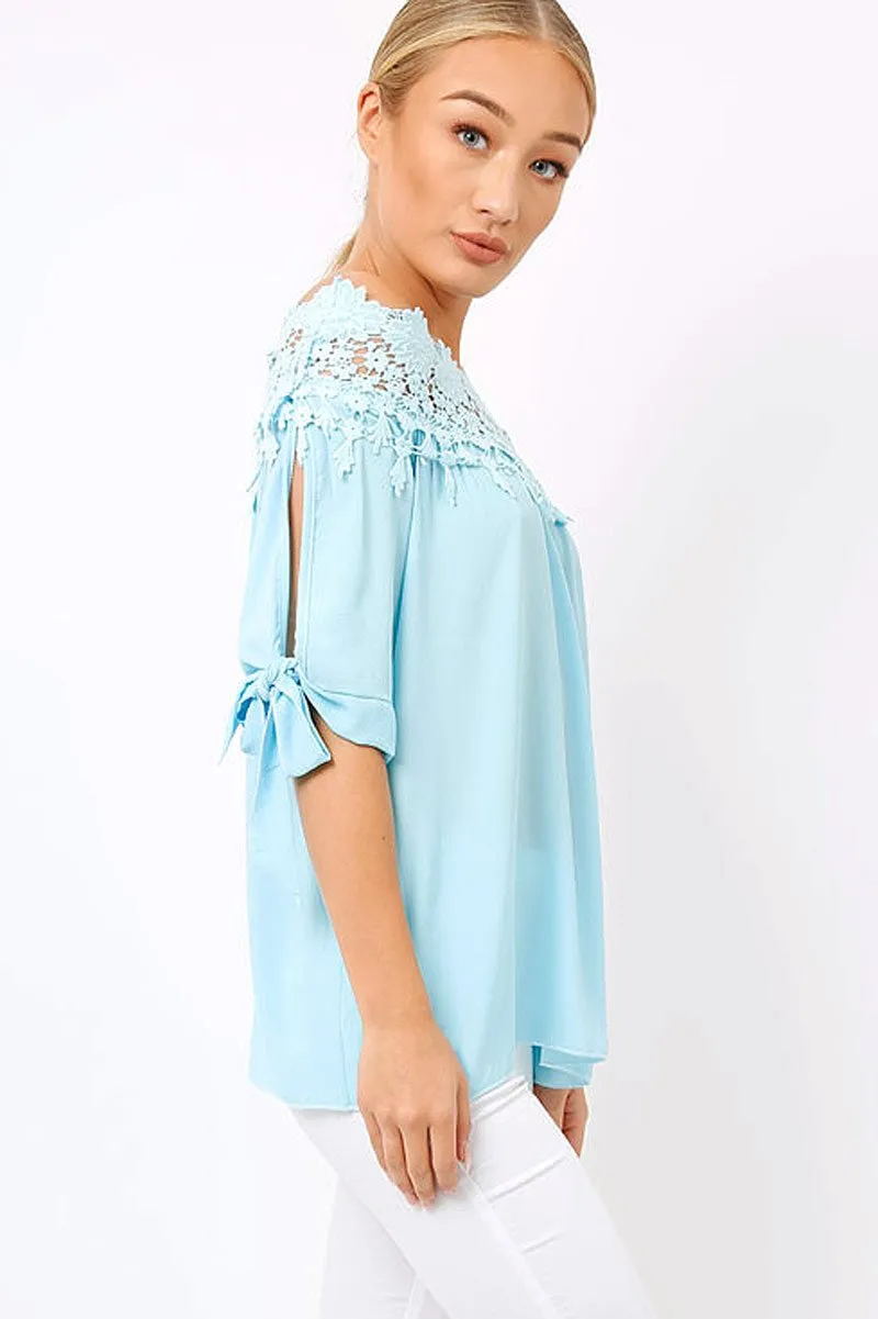 Blue Crochet Bardot Top - Evelina