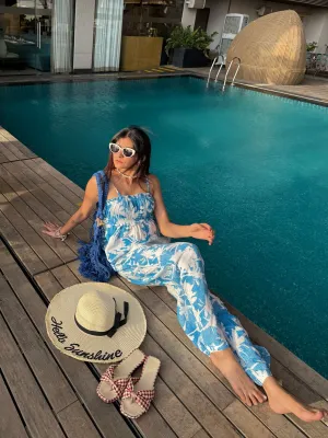 Blue Lagoon Palm Print Set