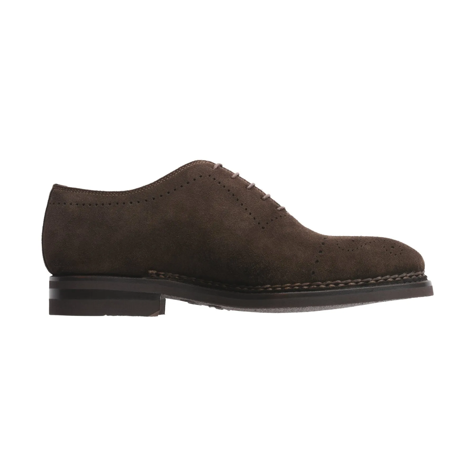 «Brera» Five-Eyelet Oxford Suede Shoes with Perforated Details and Medallion in Dark Brown