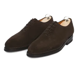 «Brera» Five-Eyelet Oxford Suede Shoes with Perforated Details and Medallion in Dark Brown