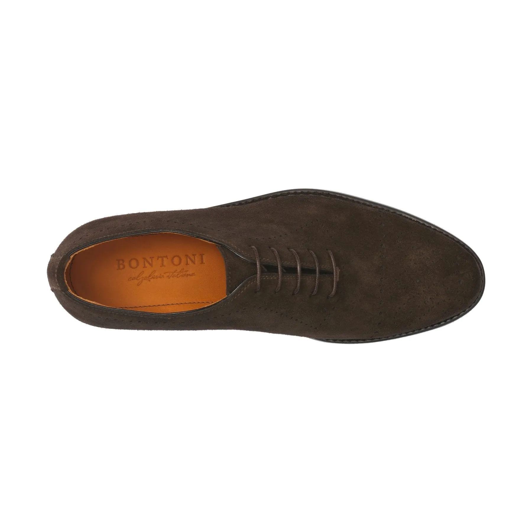 «Brera» Five-Eyelet Oxford Suede Shoes with Perforated Details and Medallion in Dark Brown