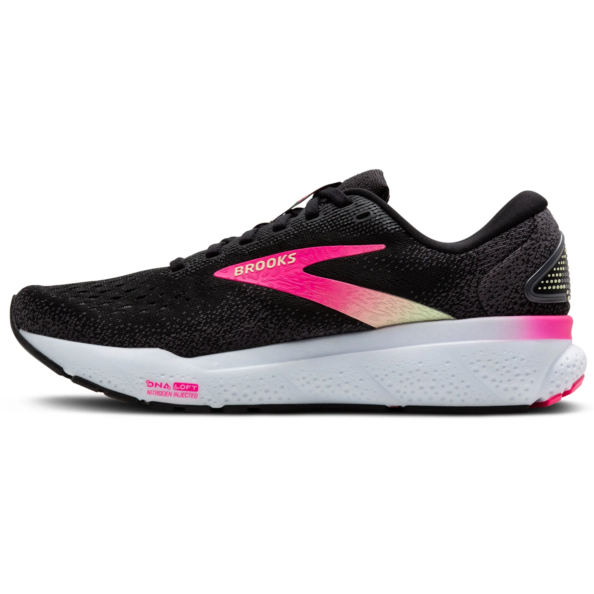 Brooks Ghost 16 Women's Wide D Fit Black Pink Yellow