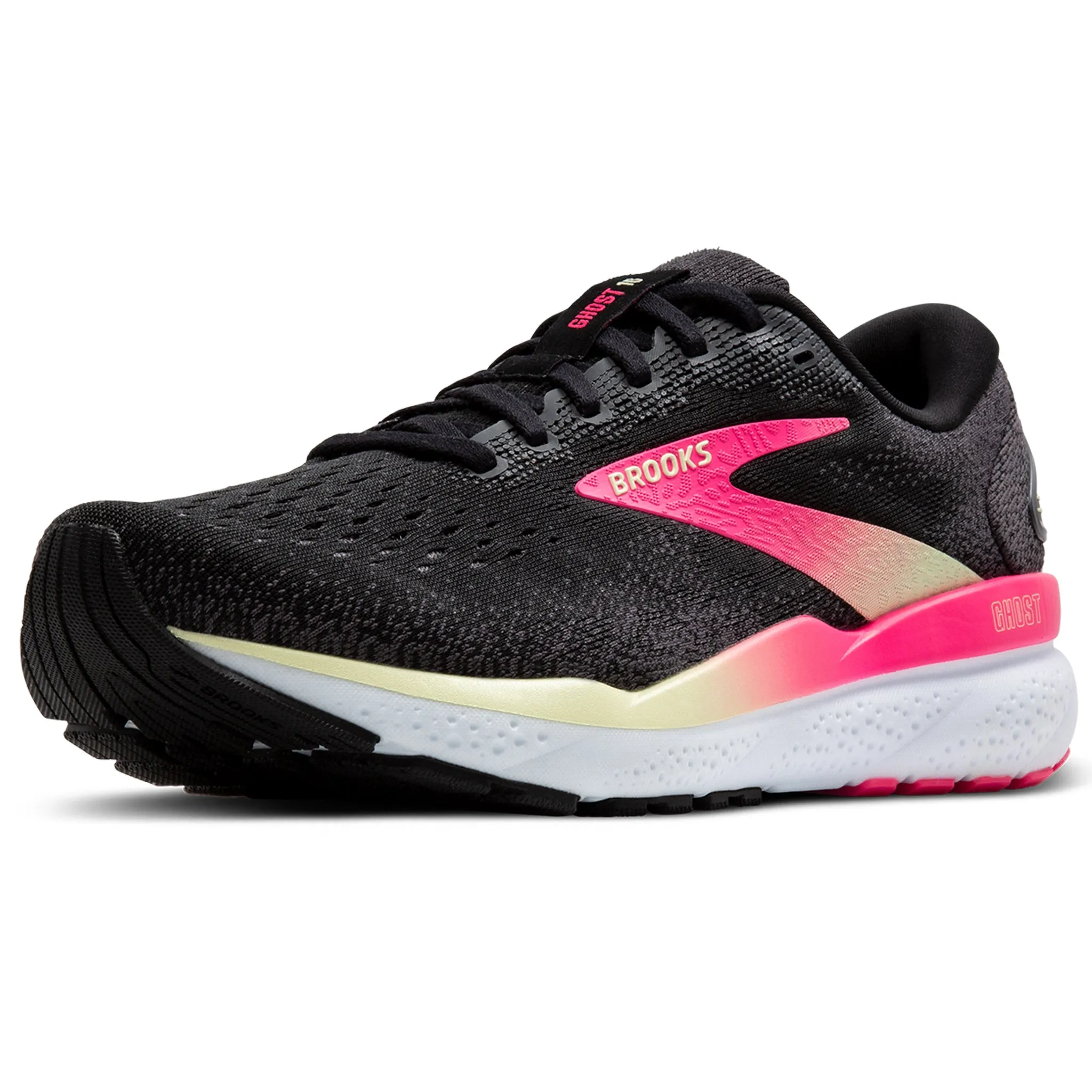 Brooks Ghost 16 Women's Wide D Fit Black Pink Yellow