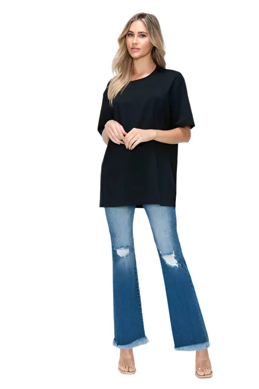 bytos Full Size Raw Hem Distressed High Rise Bootcut Jeans