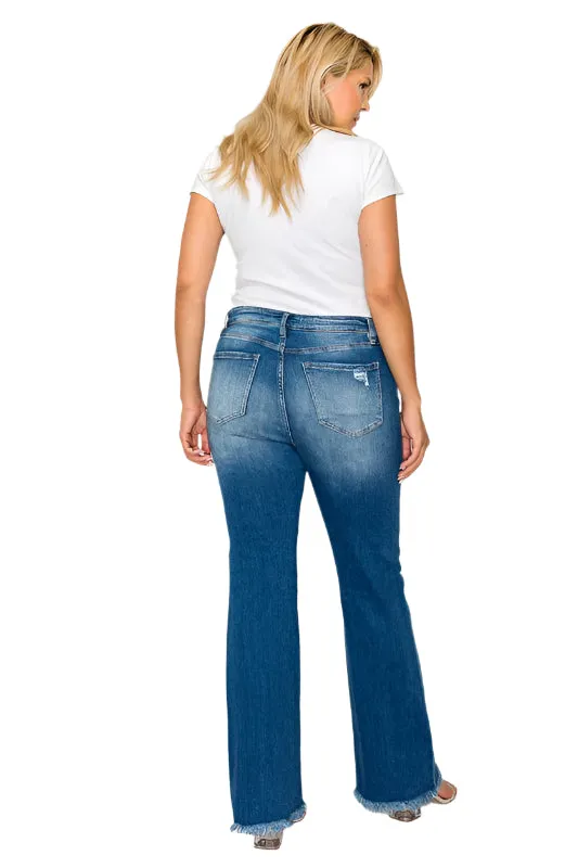 bytos Full Size Raw Hem Distressed High Rise Bootcut Jeans