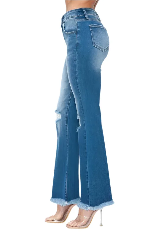 bytos Full Size Raw Hem Distressed High Rise Bootcut Jeans