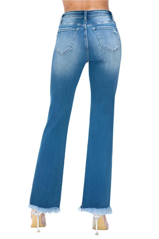 bytos Full Size Raw Hem Distressed High Rise Bootcut Jeans