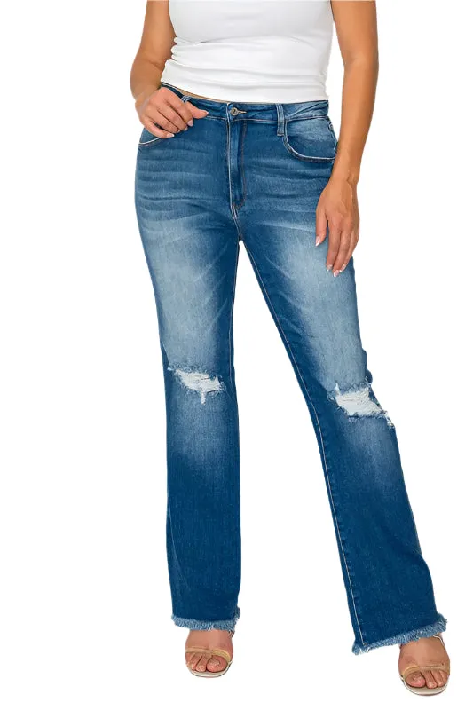 bytos Full Size Raw Hem Distressed High Rise Bootcut Jeans