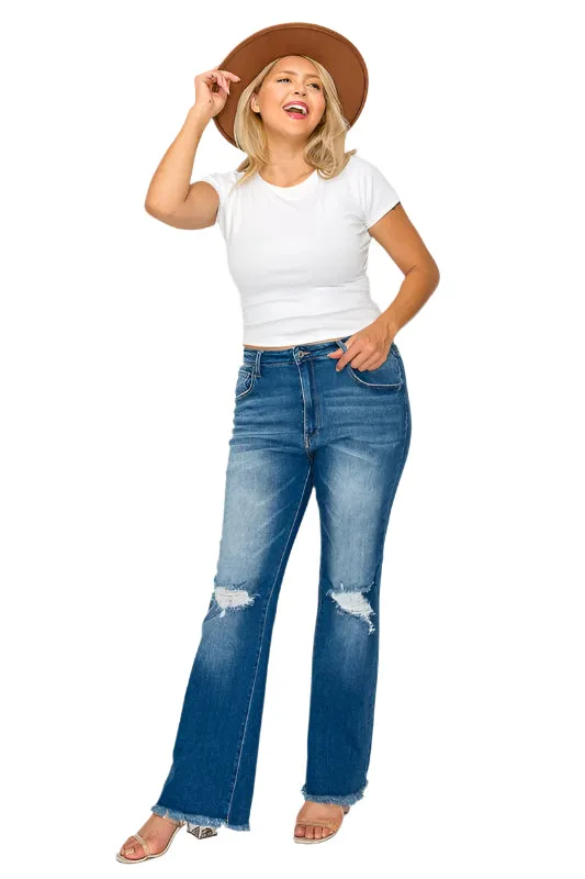 bytos Full Size Raw Hem Distressed High Rise Bootcut Jeans