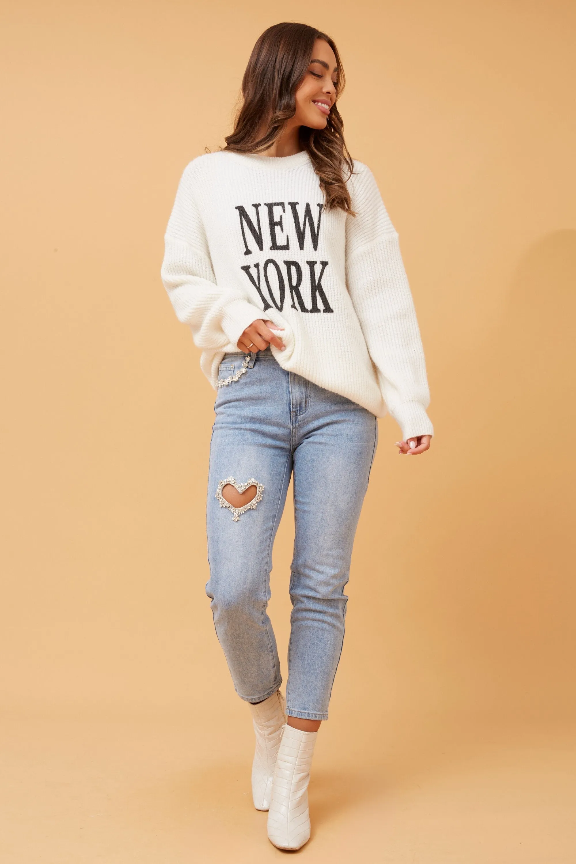 Caroline Morgan Heart Ebellished Denim Pant