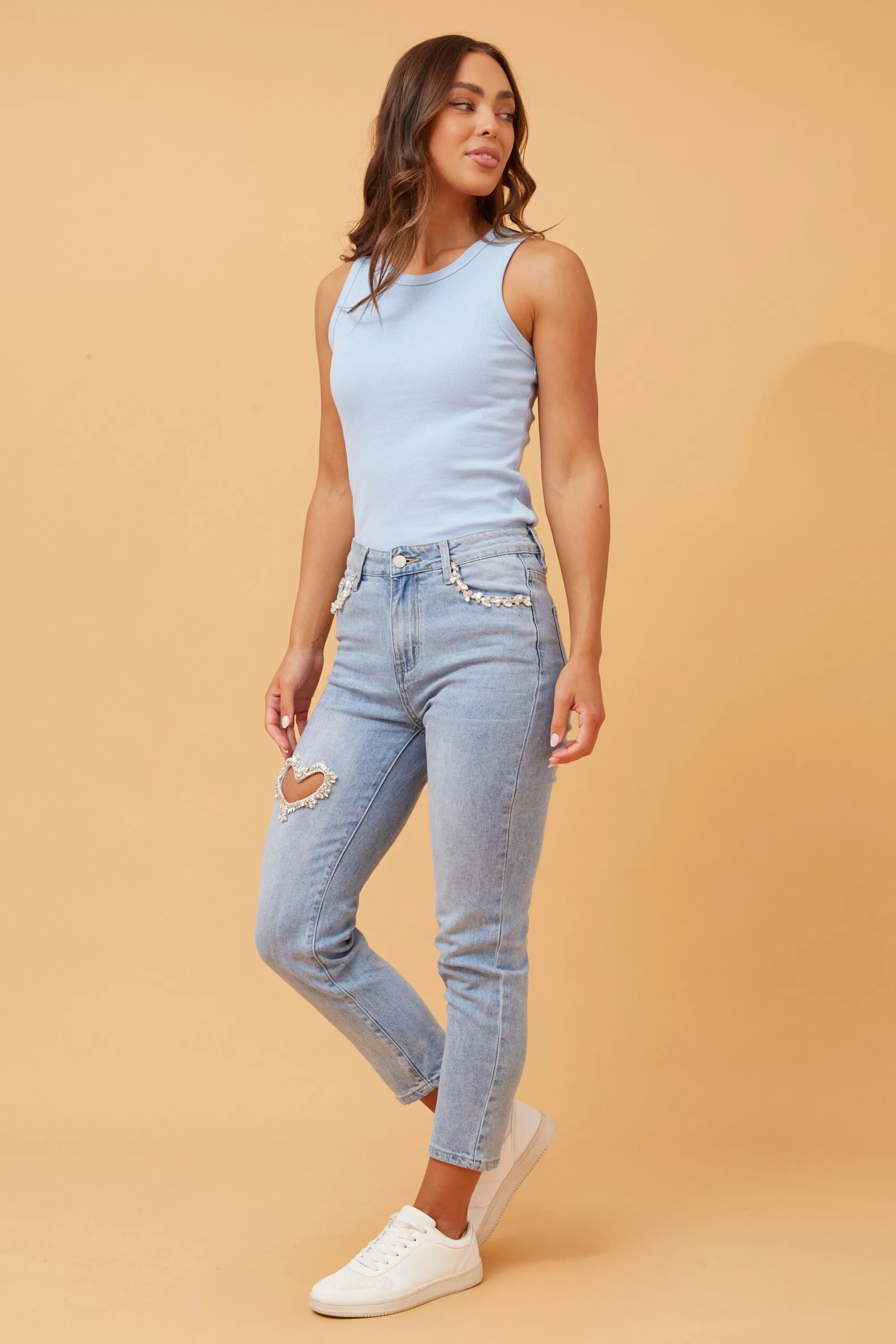 Caroline Morgan Heart Ebellished Denim Pant