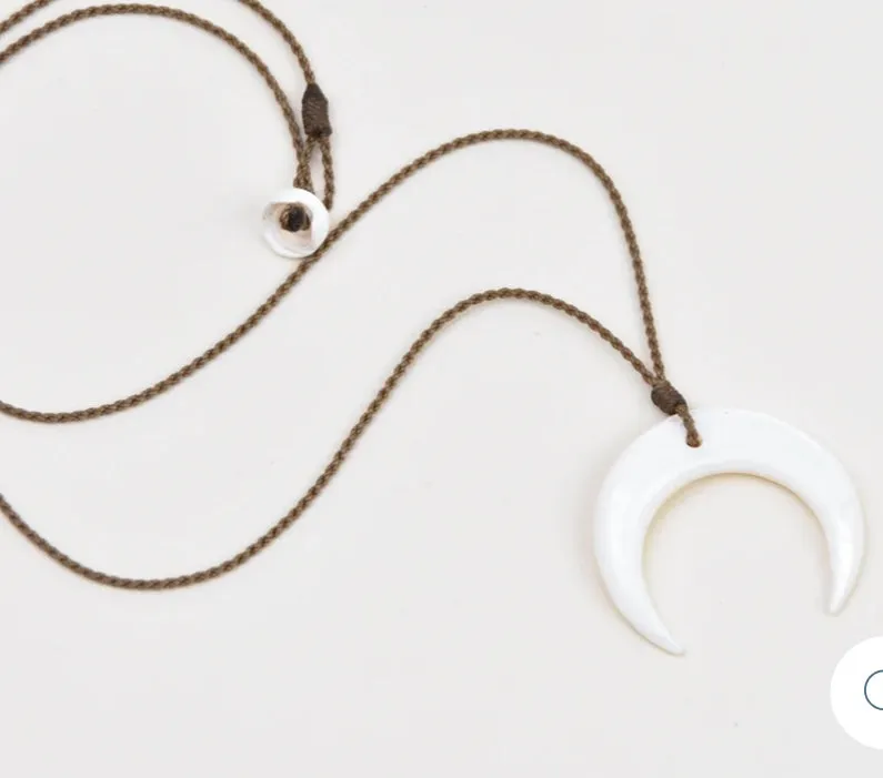Crescent Moon Authentic Mother of Pearl Rope Necklace
