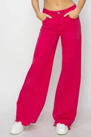 Cyndi High Rise Wide Leg Raw Hem Jeans