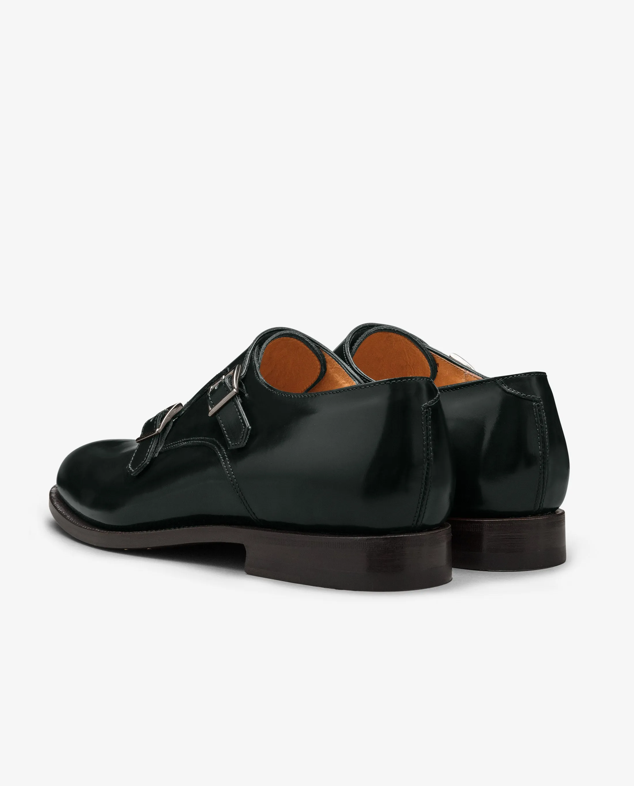 Dark Green Polished Antique Calf Plain Tip Blake Double Monk