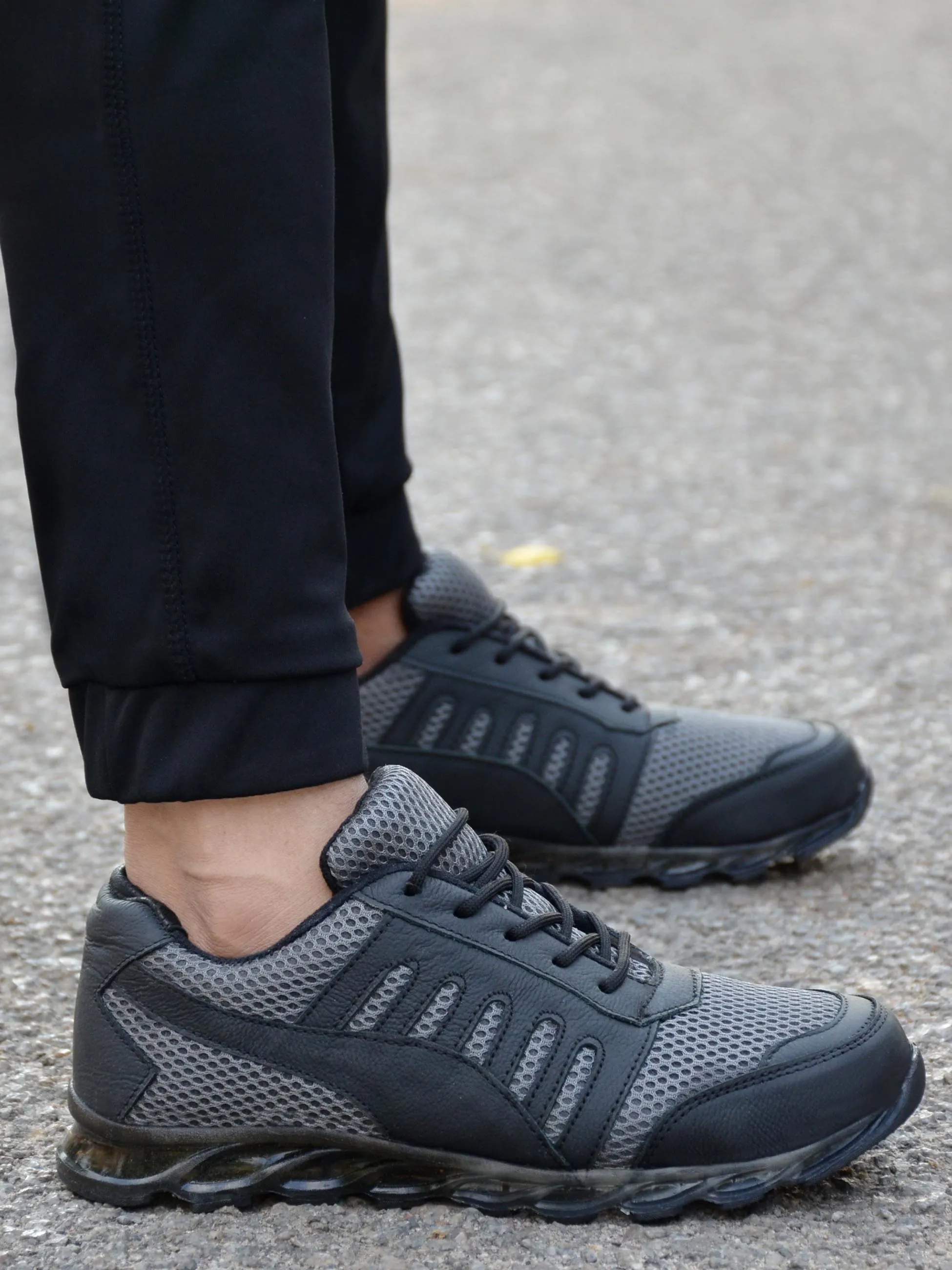 Eego Italy® Black Genuine Leather Men's Steel Toe Safety Shoes With Anti Skid Sole