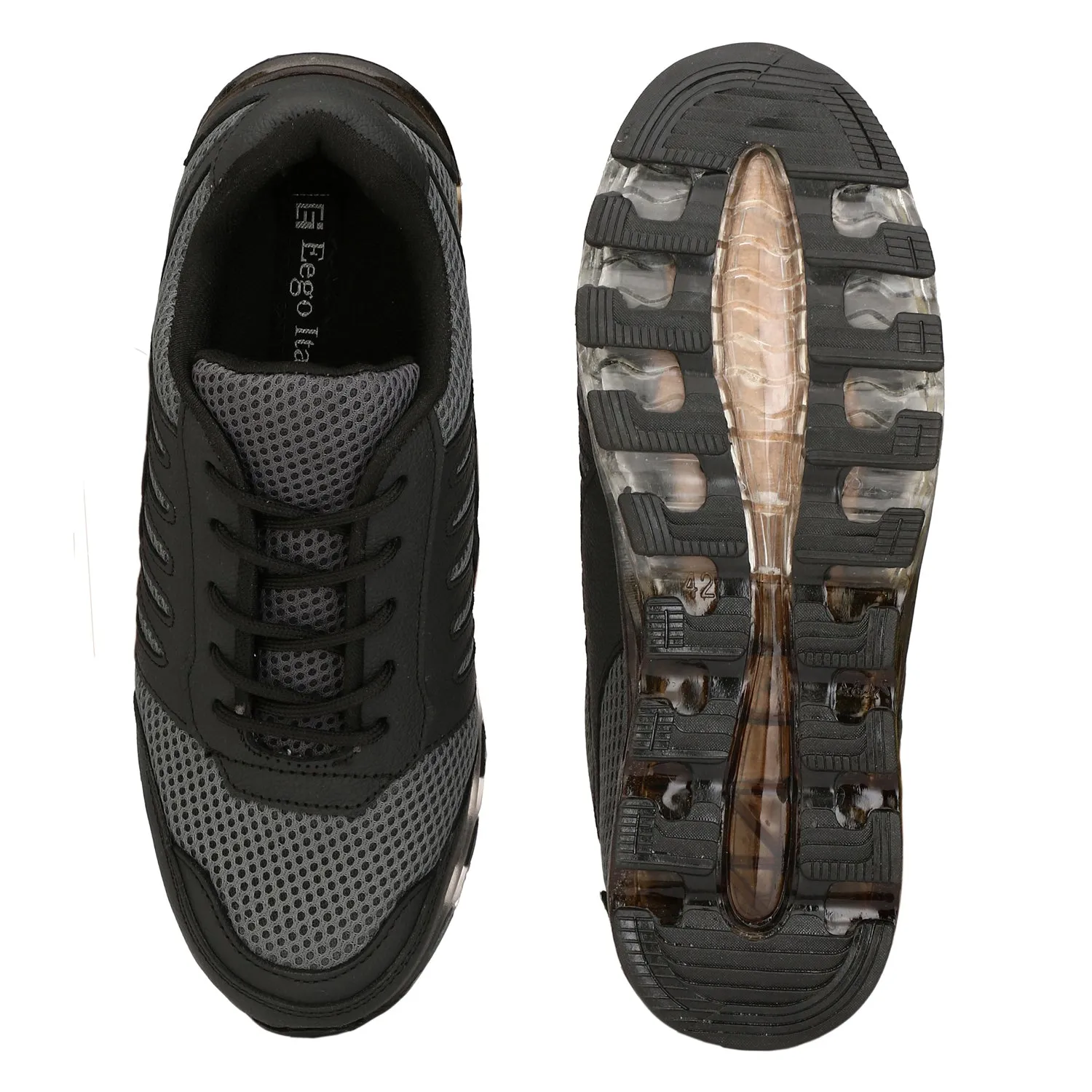 Eego Italy® Black Genuine Leather Men's Steel Toe Safety Shoes With Anti Skid Sole