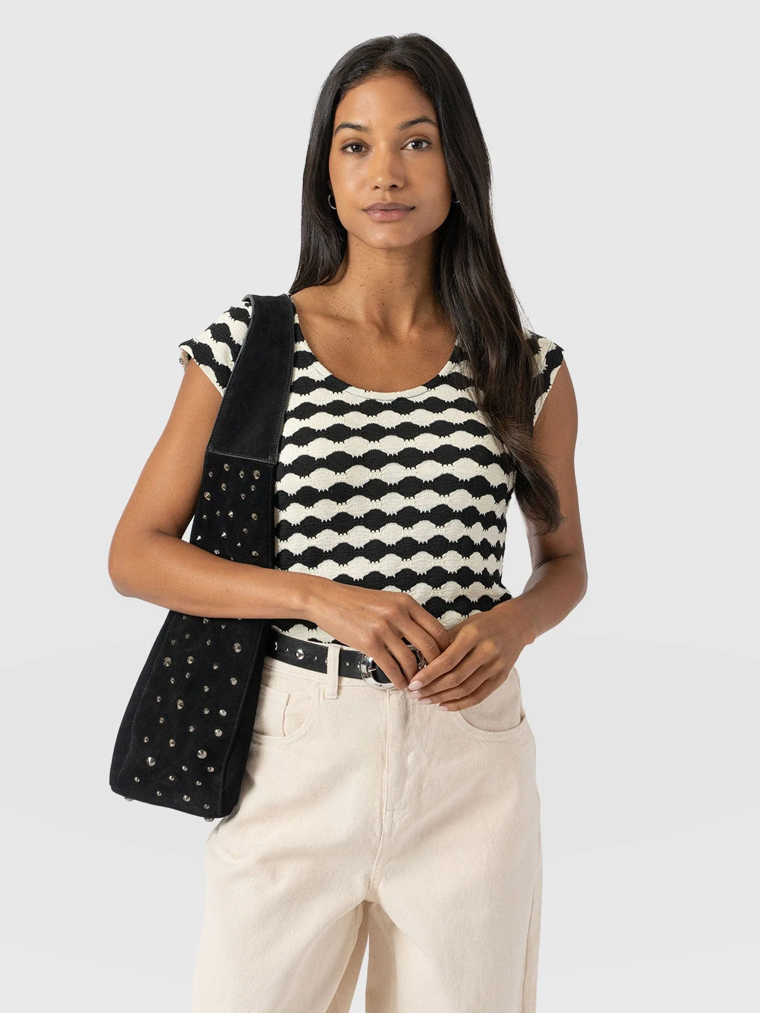 Elise Scoop Neck Tee - Black/Cream