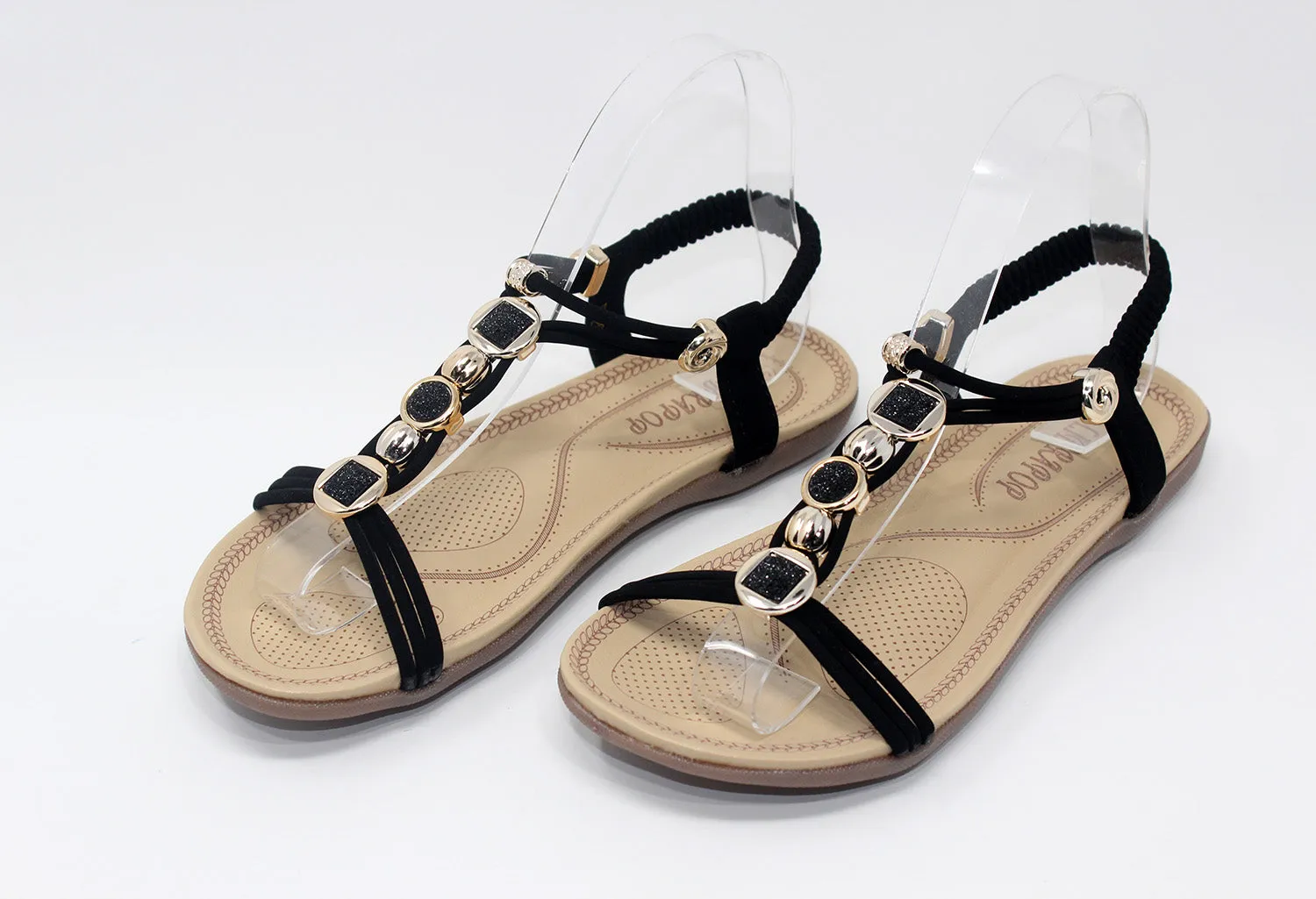Glitter Studded Detail Sandal in Black