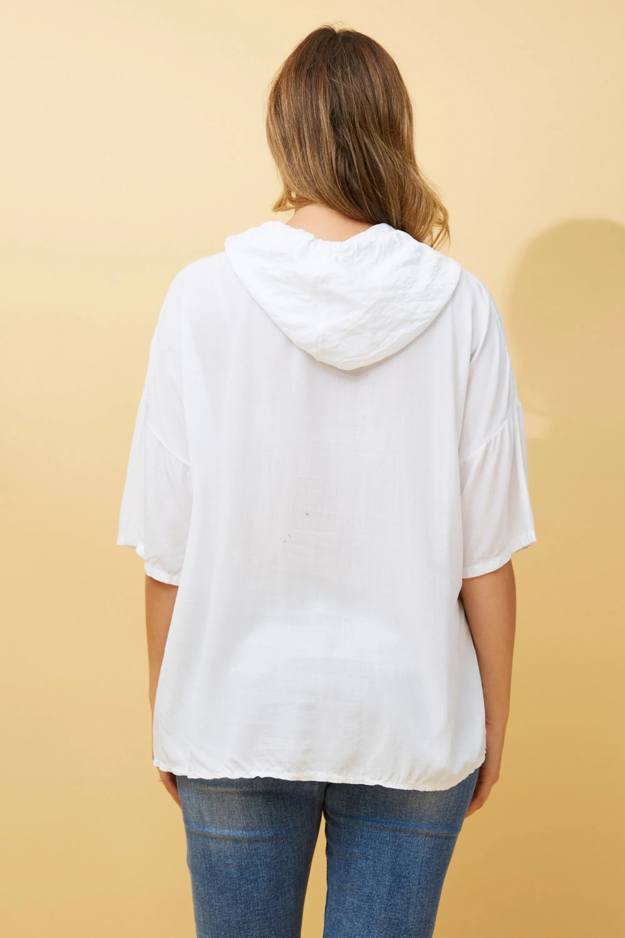 Graphic Foil Print Hooded Top - White