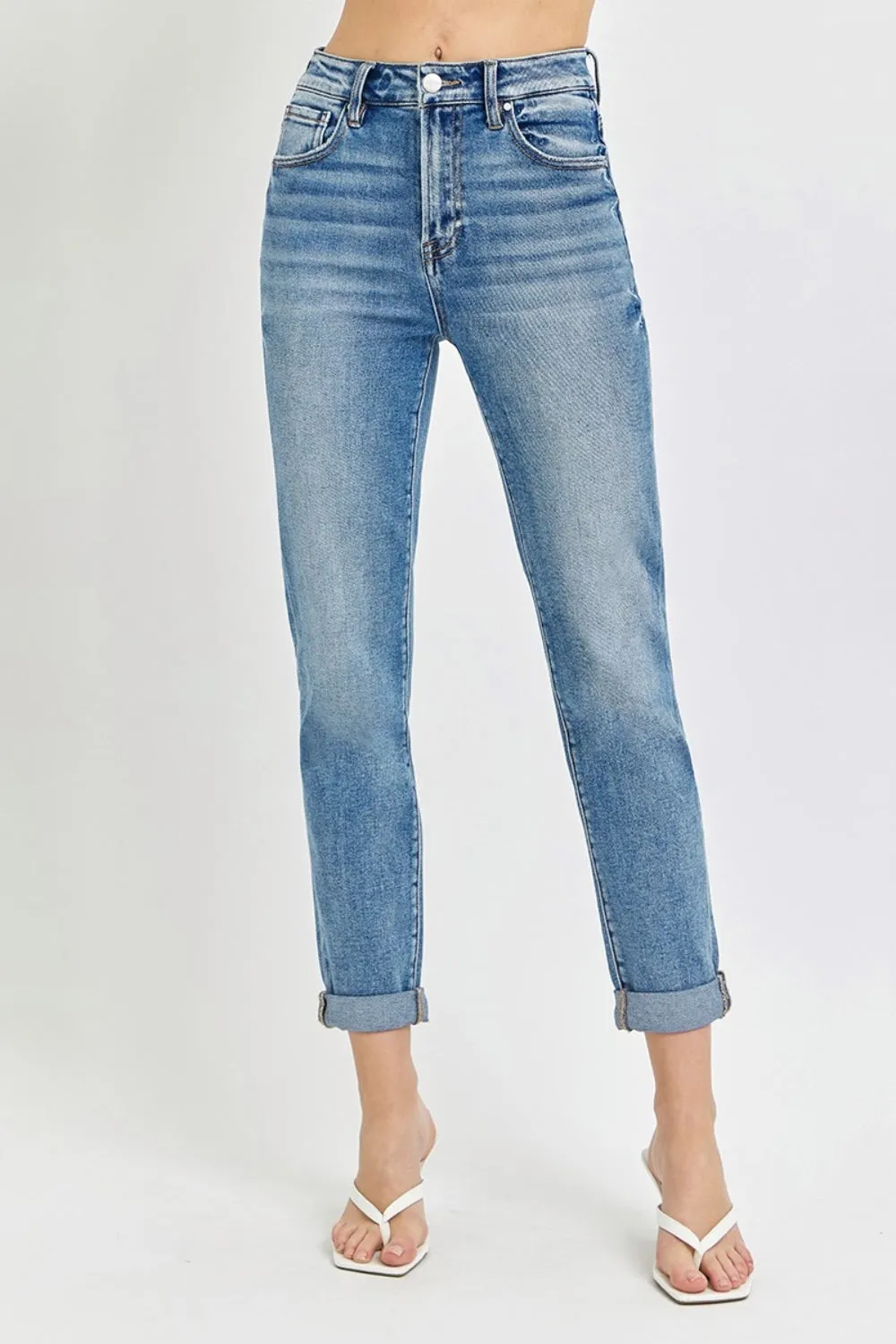 Hazel Blues® |  Risen High Rise Cropped Roll Up Jeans
