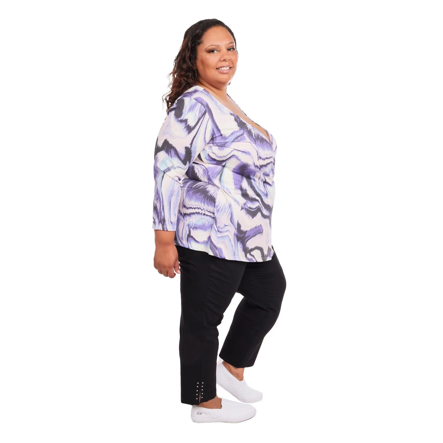 Inner Beauty Plus 3/4 Sleeve Surplice Front V-Neck Mauve Marble Top