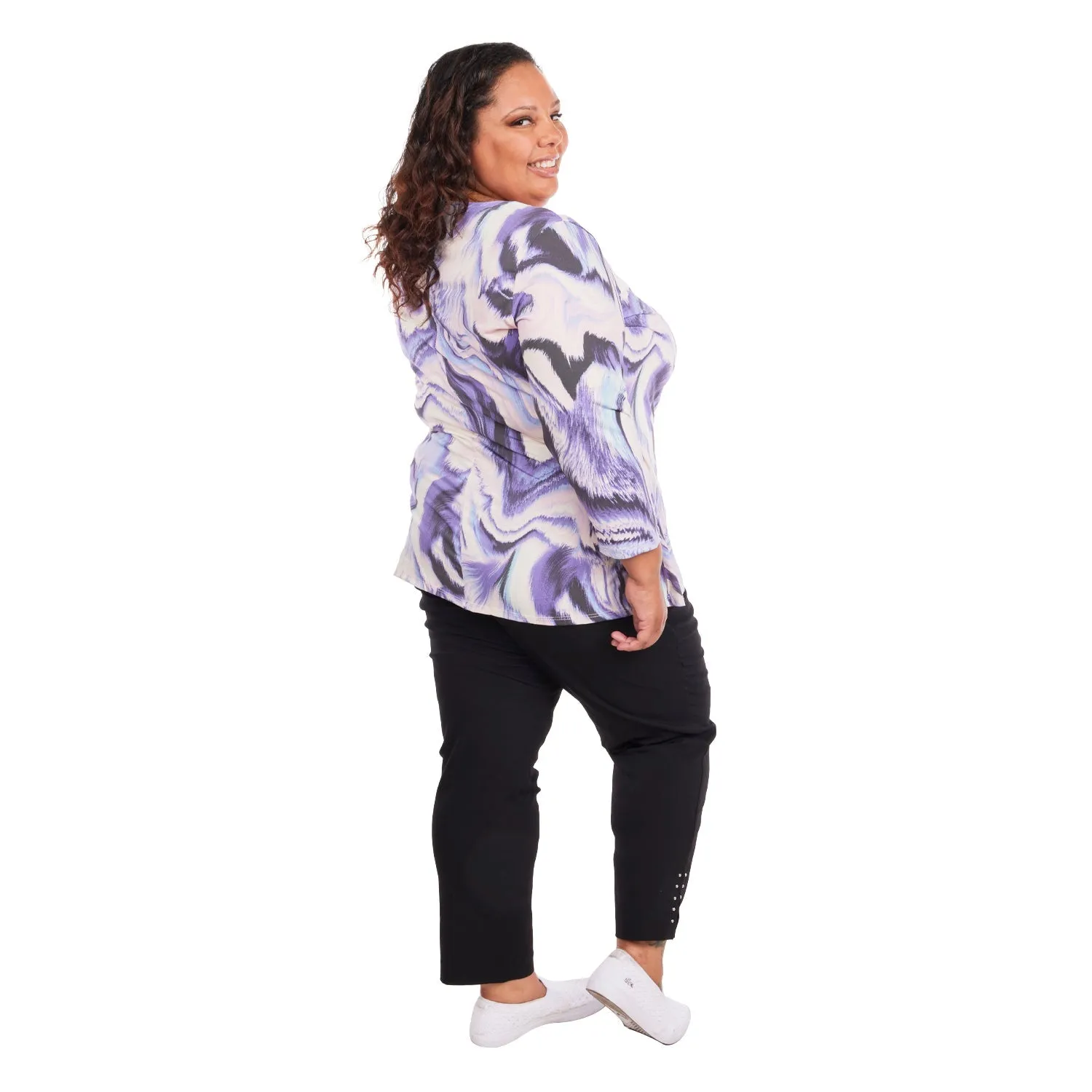 Inner Beauty Plus 3/4 Sleeve Surplice Front V-Neck Mauve Marble Top
