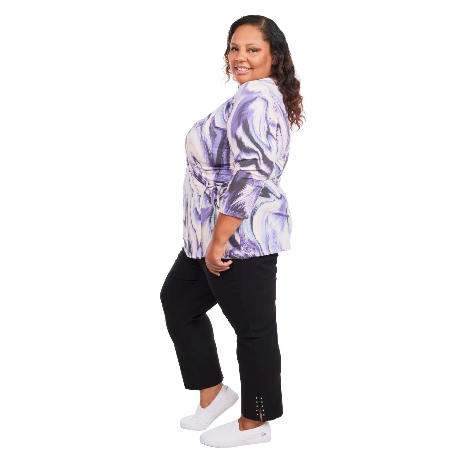 Inner Beauty Plus 3/4 Sleeve Surplice Front V-Neck Mauve Marble Top
