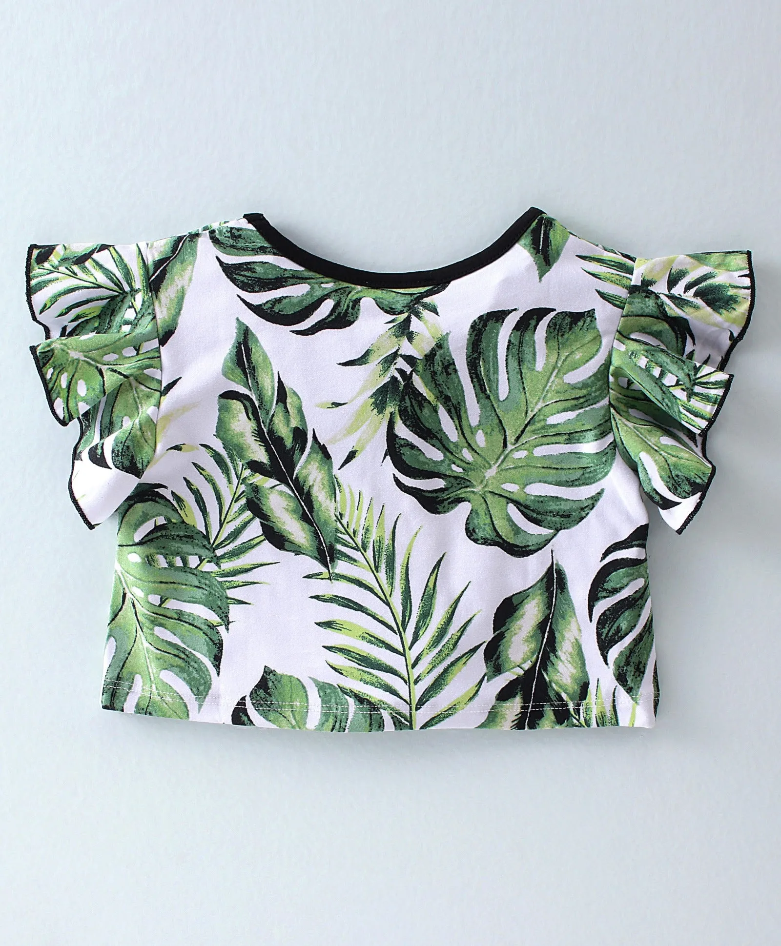 Leaves Printed Frilled Top Skirt Set