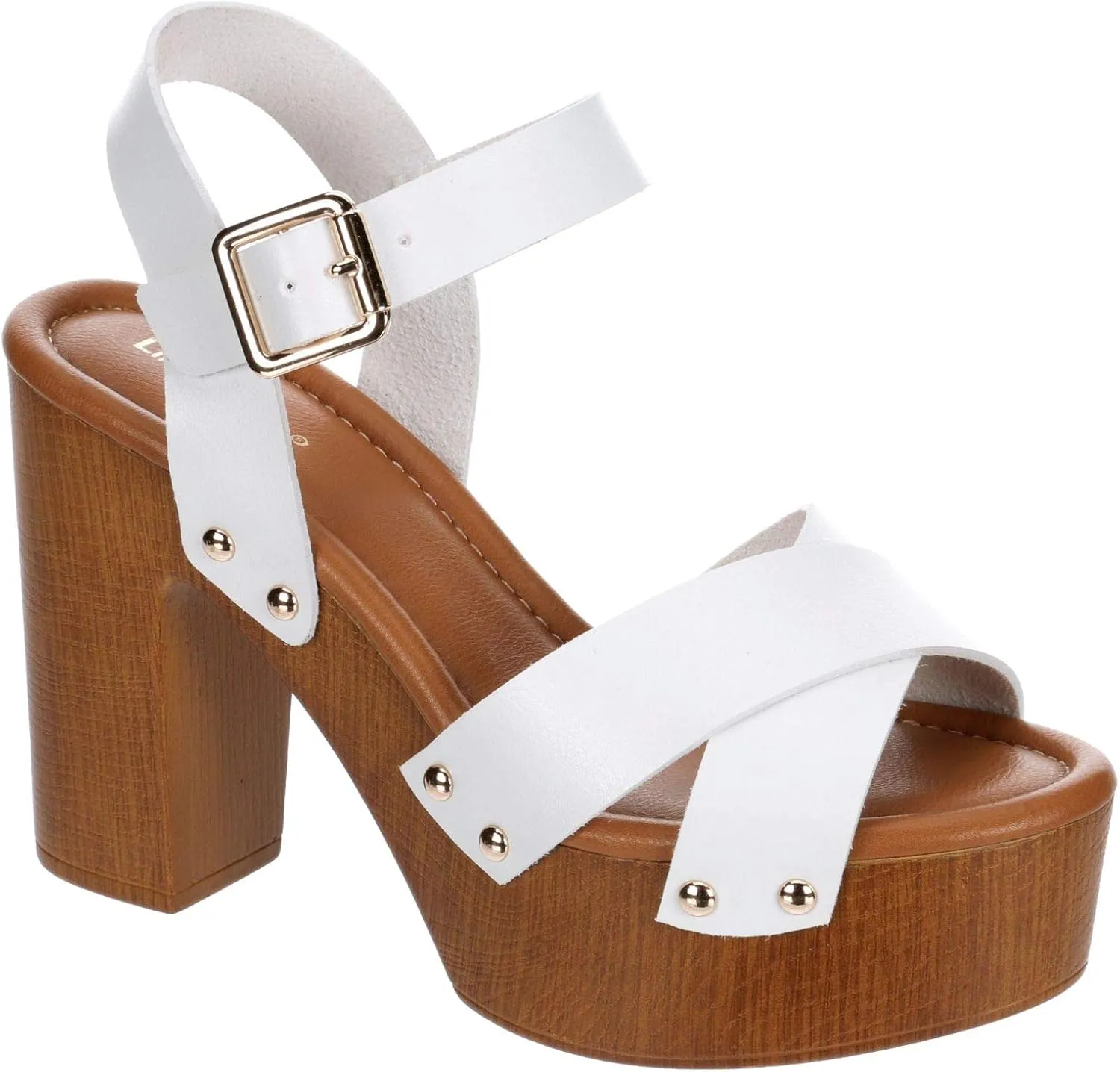 Limelight April Apple - Women's Faux Wooden High Heeled Platform Dress Sandals