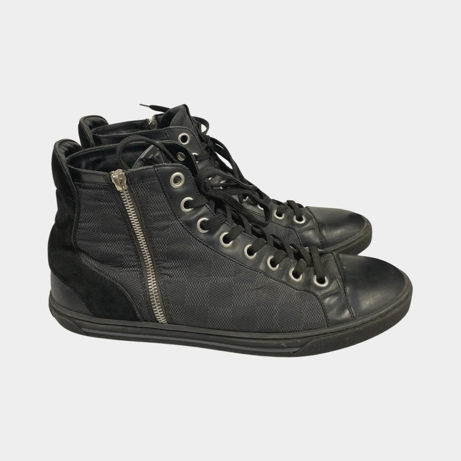 Louis Vuitton men's black monogram ankle trainers zipped on the side