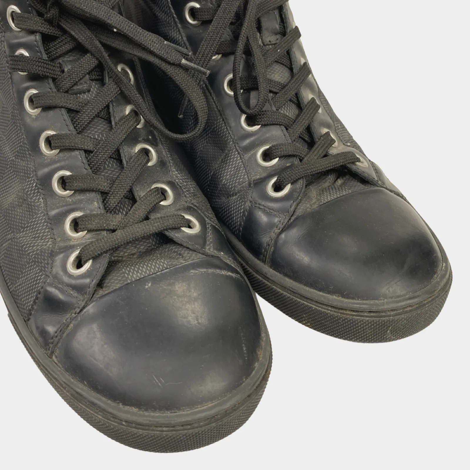 Louis Vuitton men's black monogram ankle trainers zipped on the side