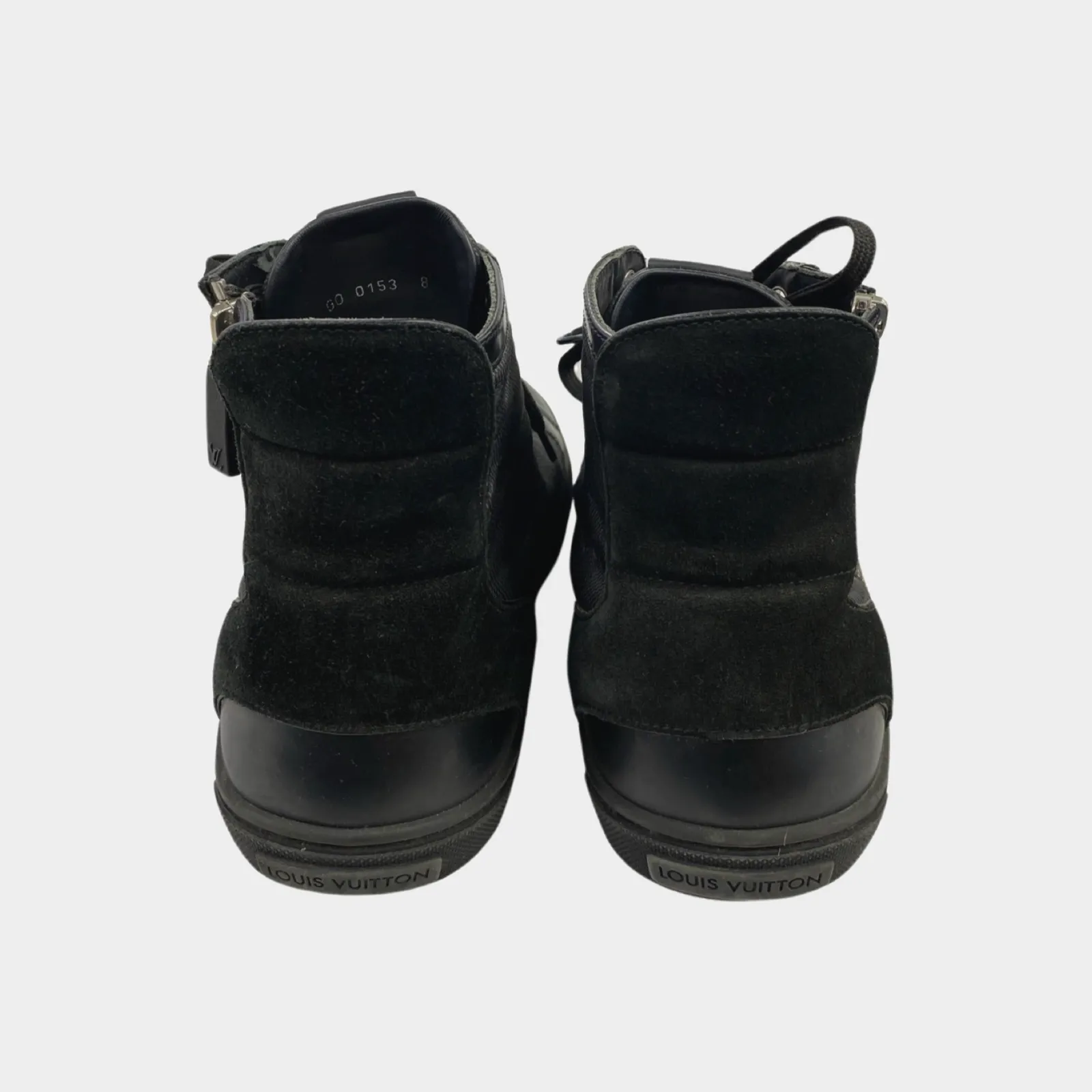 Louis Vuitton men's black monogram ankle trainers zipped on the side