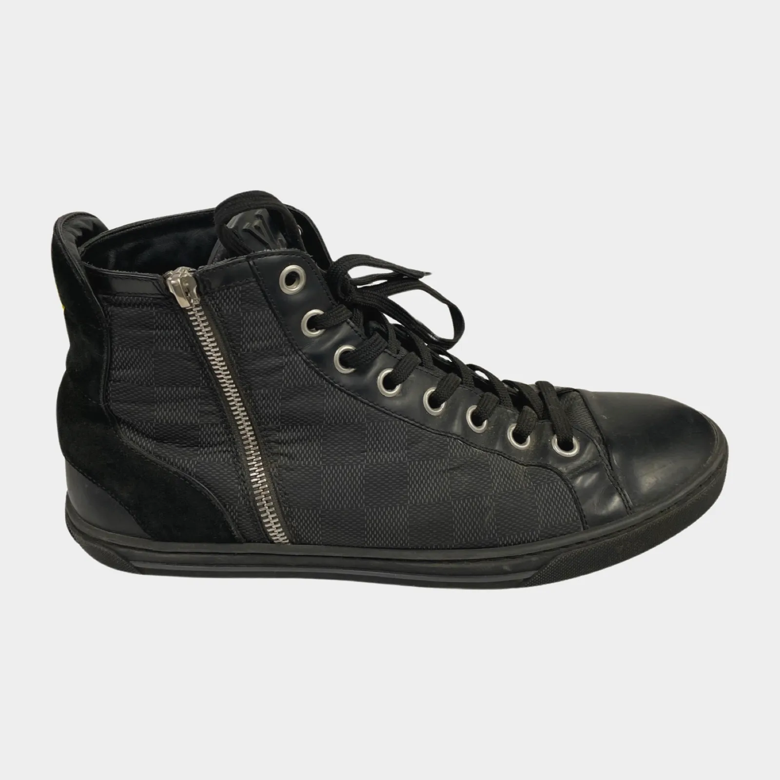 Louis Vuitton men's black monogram ankle trainers zipped on the side