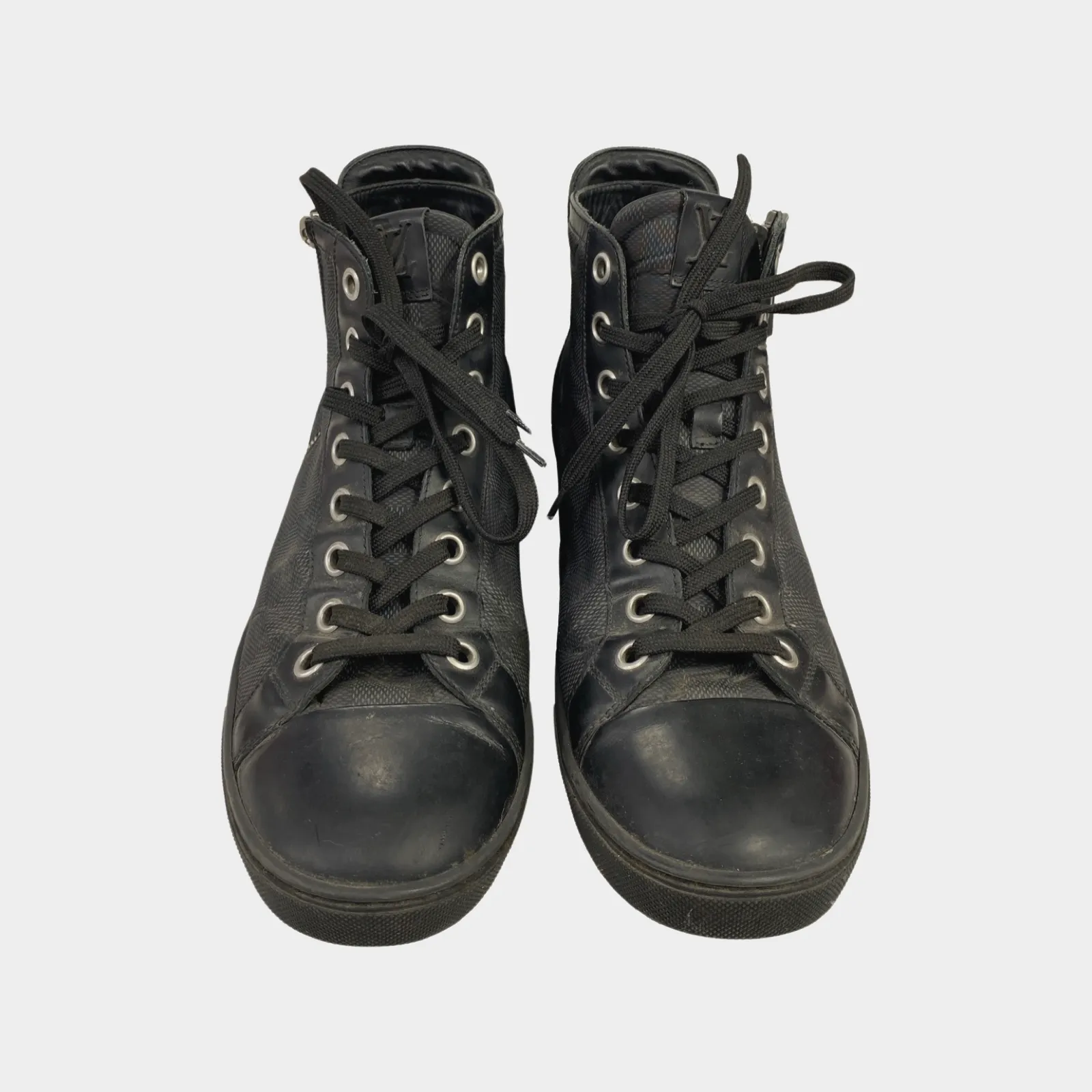 Louis Vuitton men's black monogram ankle trainers zipped on the side