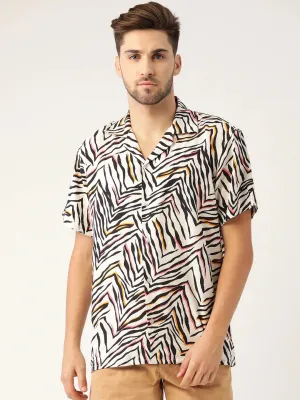 Men Black Printed Viscose Rayon Relaxed Fit Casual Resort Shirt