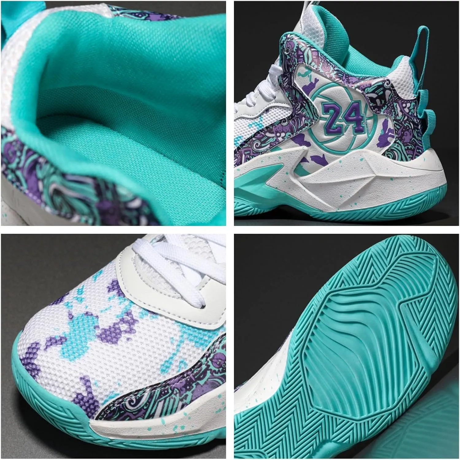 Mens Graffiti High Top Basketball Shoes Lightweight Breathable Sports Sneakers for Workout Gym Tennis Walking Running Shoes