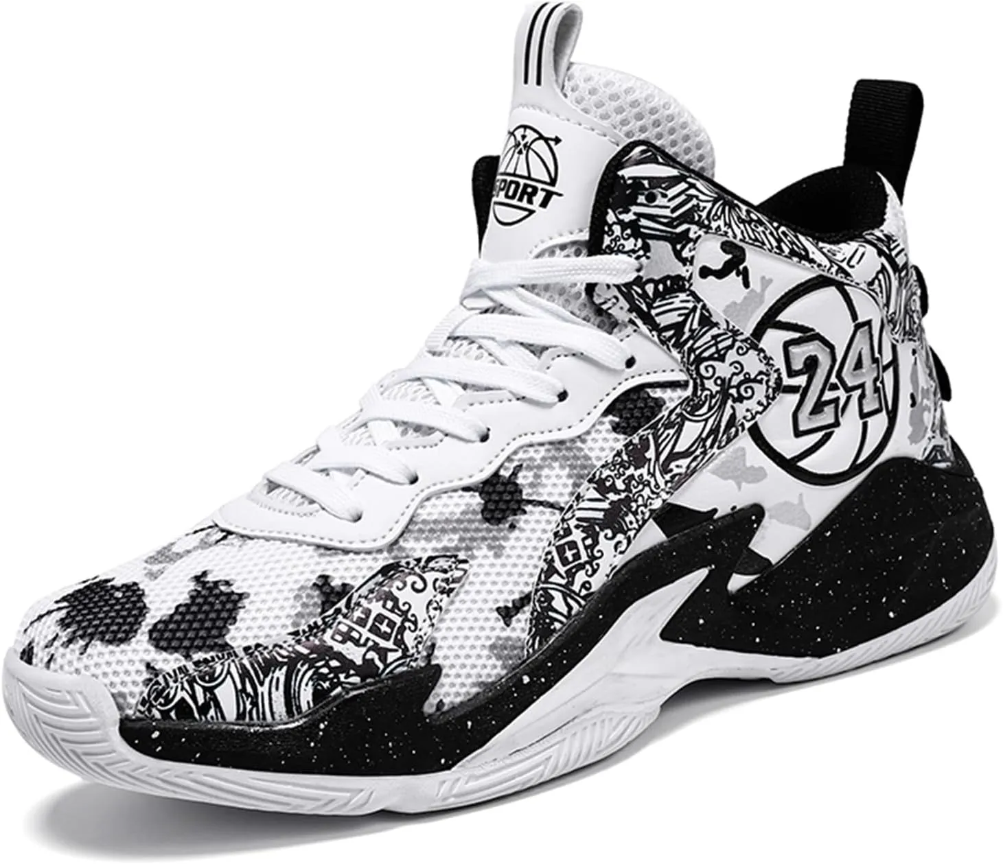 Mens Graffiti High Top Basketball Shoes Lightweight Breathable Sports Sneakers for Workout Gym Tennis Walking Running Shoes