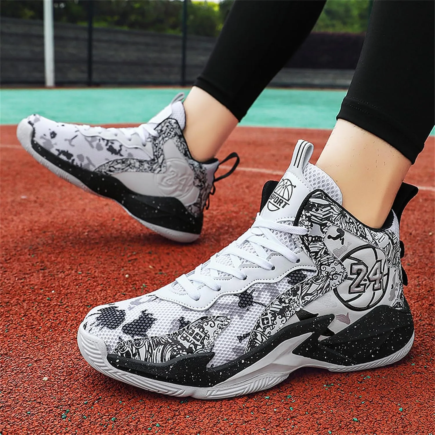 Mens Graffiti High Top Basketball Shoes Lightweight Breathable Sports Sneakers for Workout Gym Tennis Walking Running Shoes