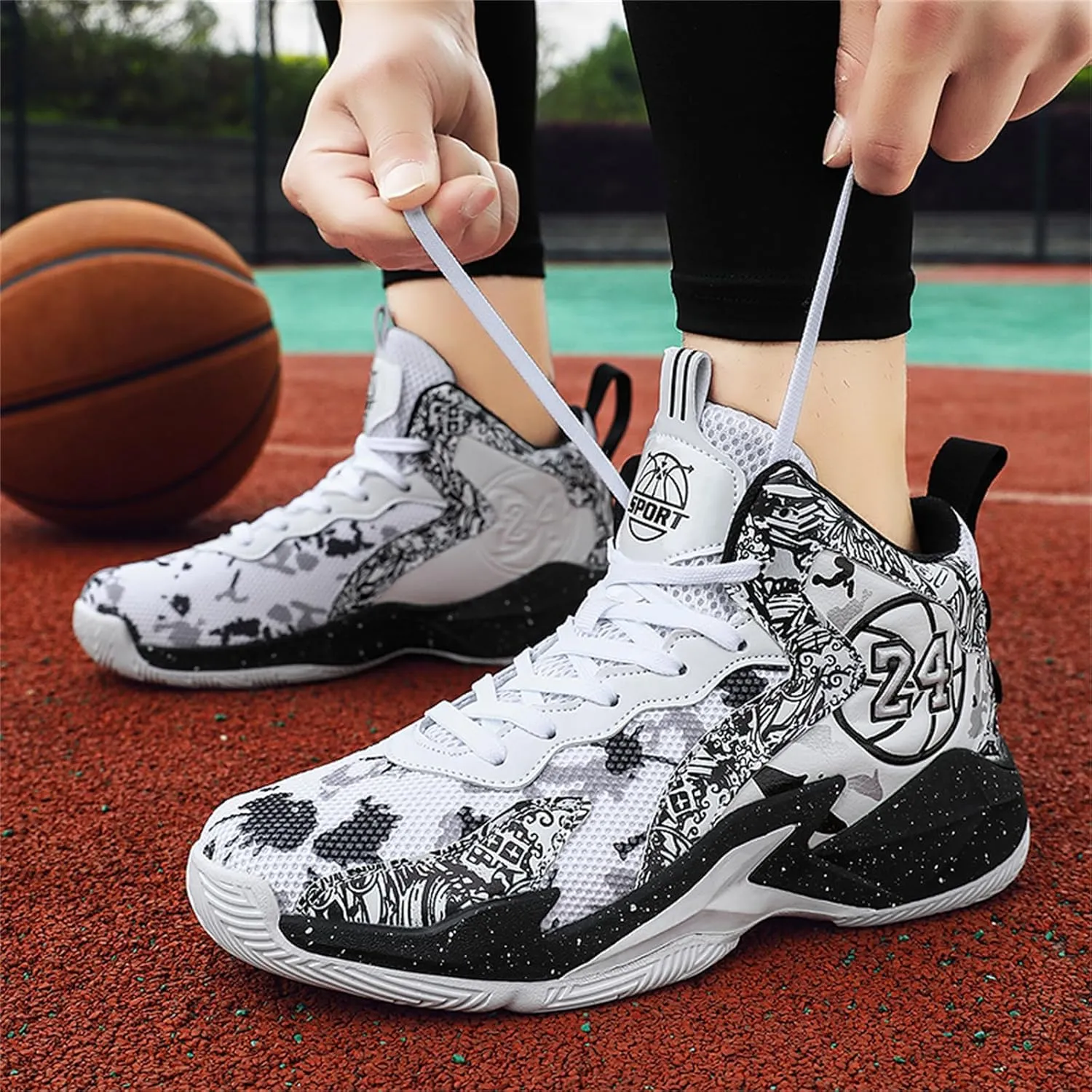 Mens Graffiti High Top Basketball Shoes Lightweight Breathable Sports Sneakers for Workout Gym Tennis Walking Running Shoes