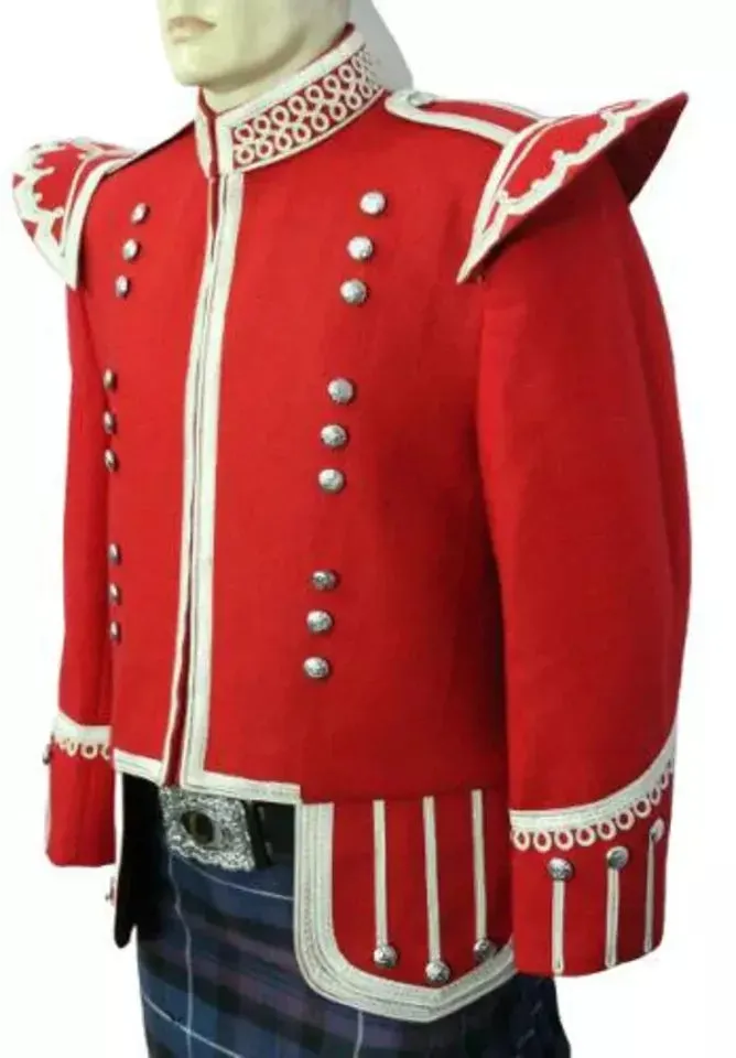 Men's Scottish Red Wool Doublet Kilt Jacket - Traditional Tunic Jacket for Highland Wear