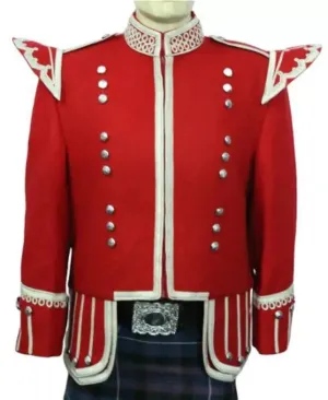 Men's Scottish Red Wool Doublet Kilt Jacket - Traditional Tunic Jacket for Highland Wear