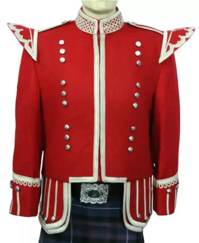 Men's Scottish Red Wool Doublet Kilt Jacket - Traditional Tunic Jacket for Highland Wear