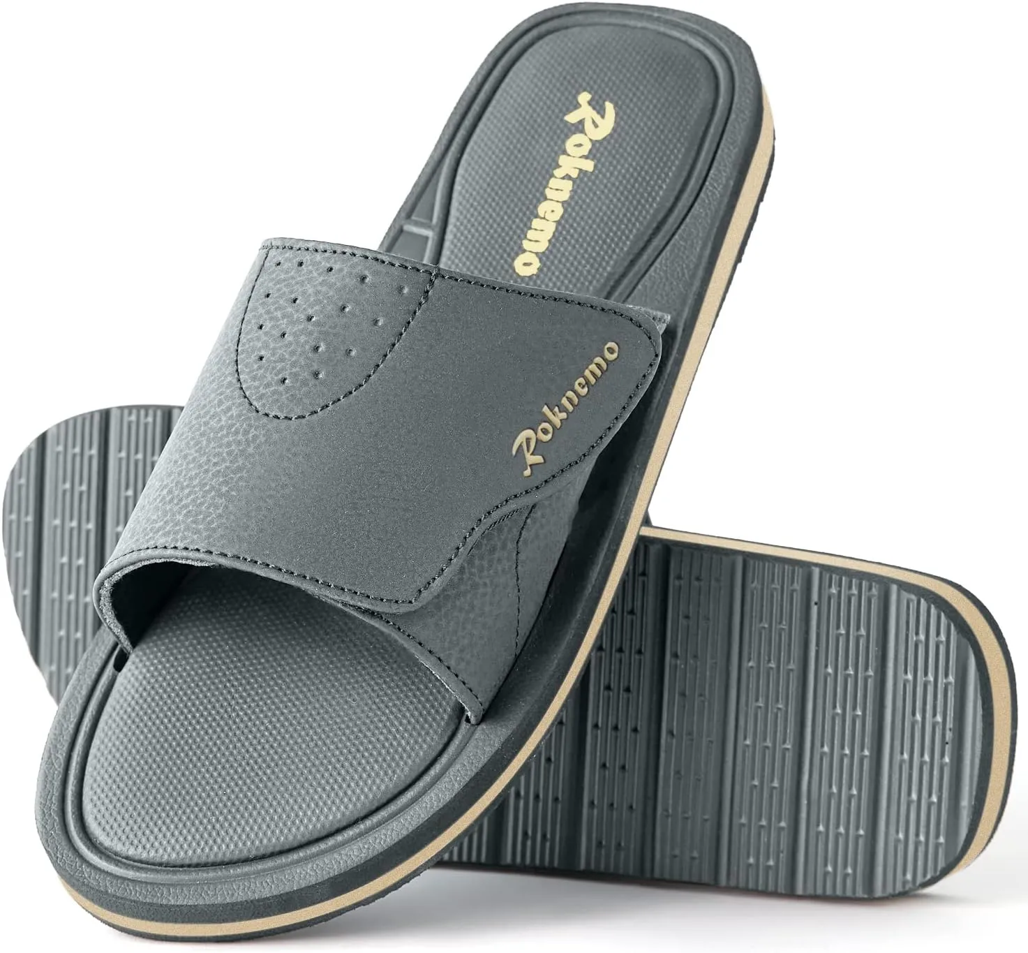 Mens Slide Sandals Adjustable Athletic Casual Comfort Lightweight Open Toe Slides Sport Sandals with Memory Foam Soft Cushion Footbed