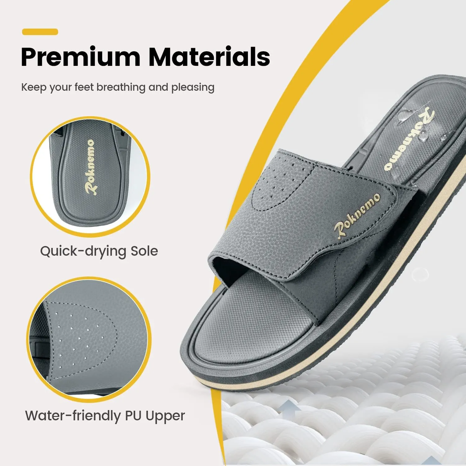 Mens Slide Sandals Adjustable Athletic Casual Comfort Lightweight Open Toe Slides Sport Sandals with Memory Foam Soft Cushion Footbed