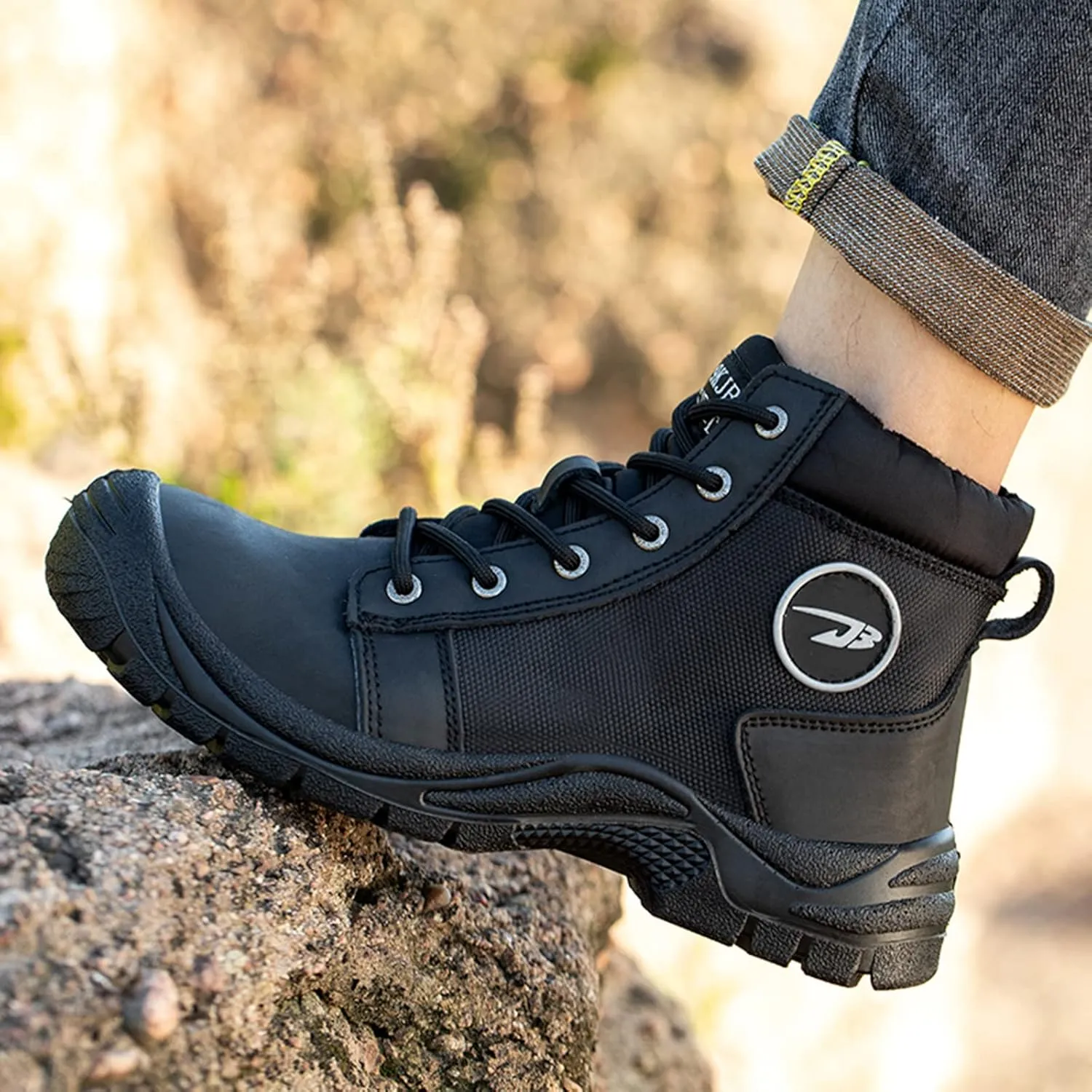Mens Steel Toe Work Boots Waterproof Safety Shoes Genuine Leather Snow Hiking Boots Nonslip Anti-Piece Construction Work Sneakers