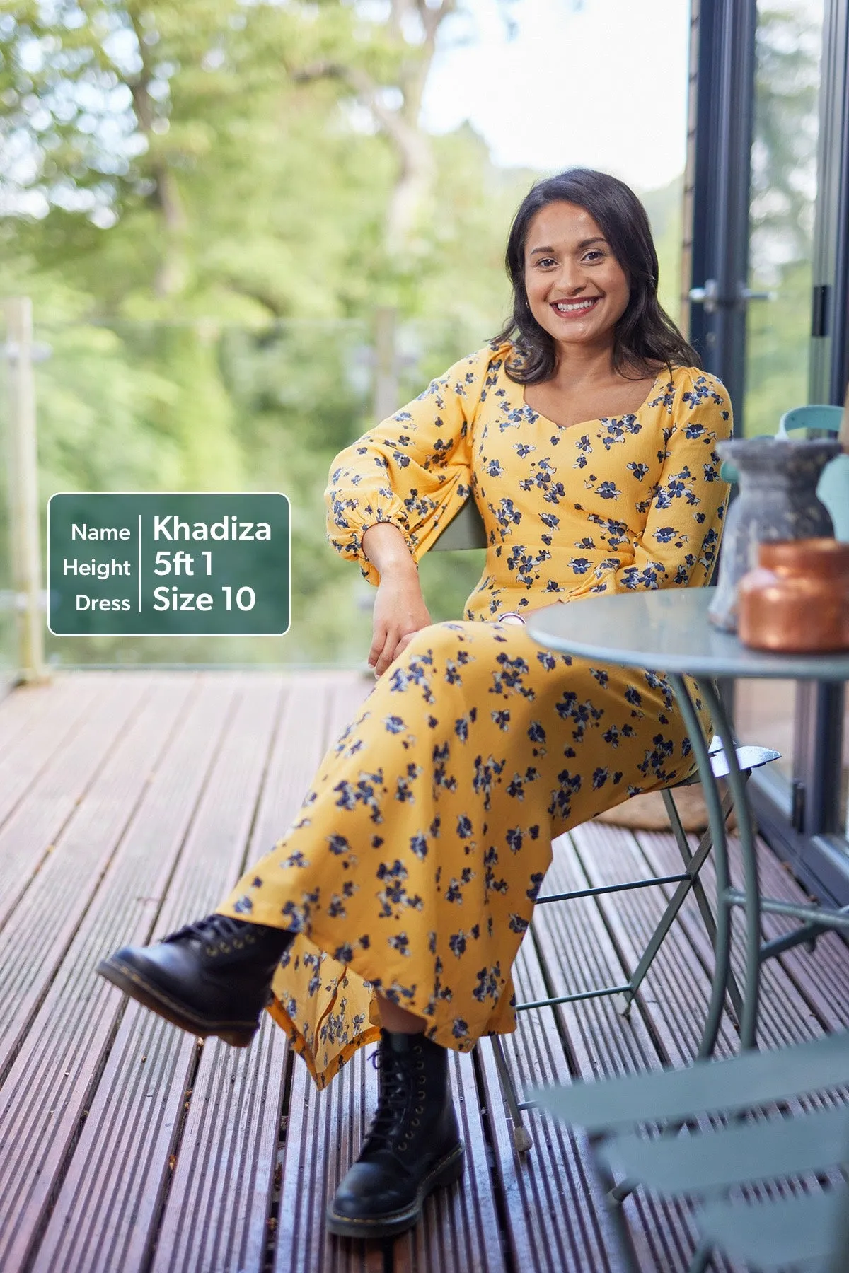 Molly - Sweetheart Midi Dress - Yellow Floral