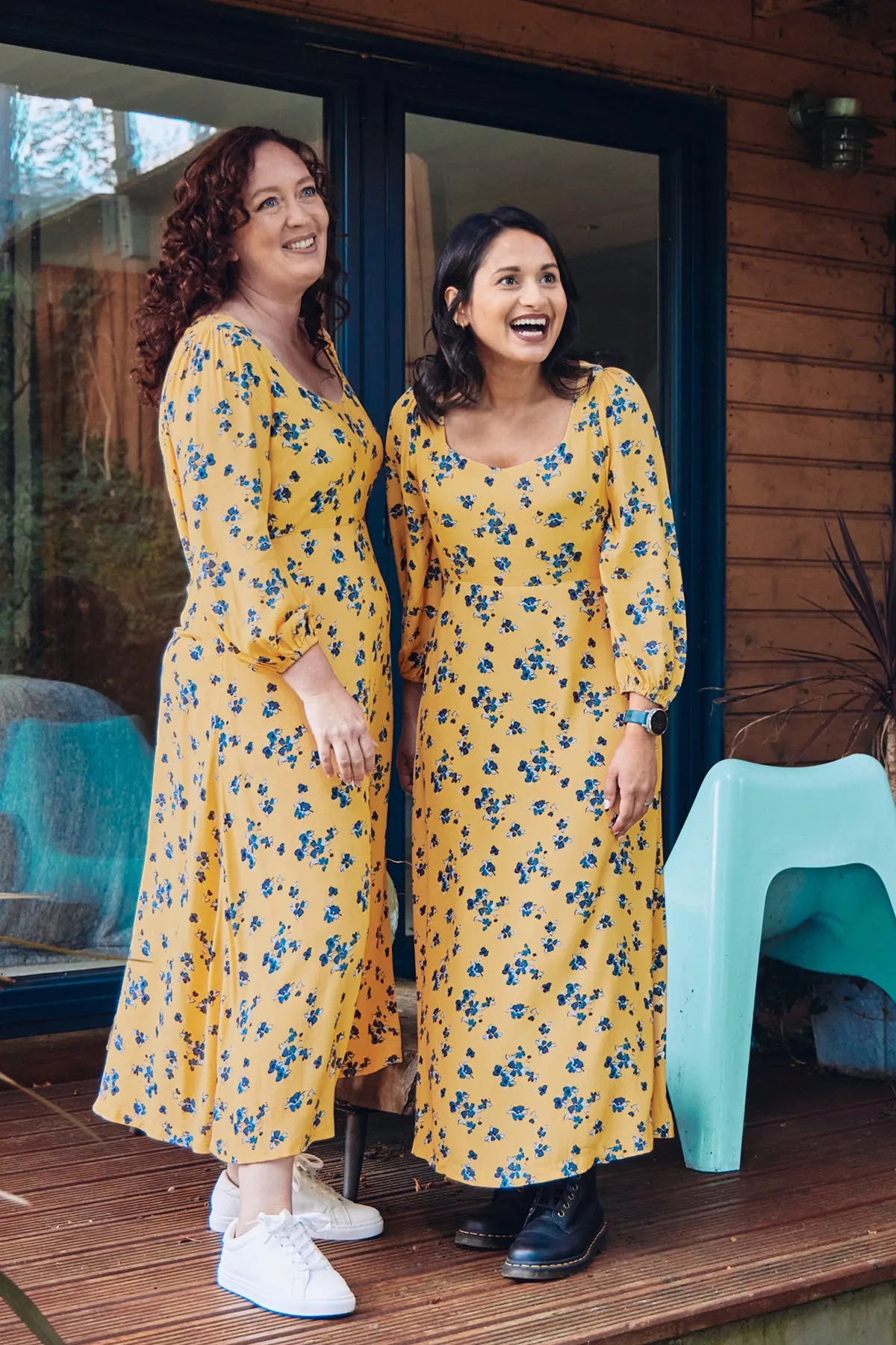 Molly - Sweetheart Midi Dress - Yellow Floral
